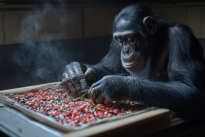 Chimpanzee Sorting Berries