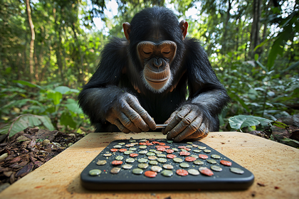 Chimpanzee Using Tweezers To Sort Seeds