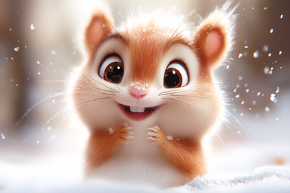 Cute Chipmunk Smiling in Winter Snow