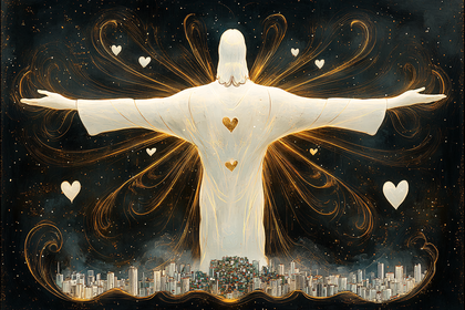 Christ Redeemer Over Cityscape