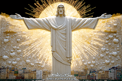 Christ the Redeemer With Hearts and Golden Rays