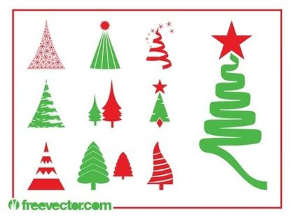 Christmas Trees Set Free Vector