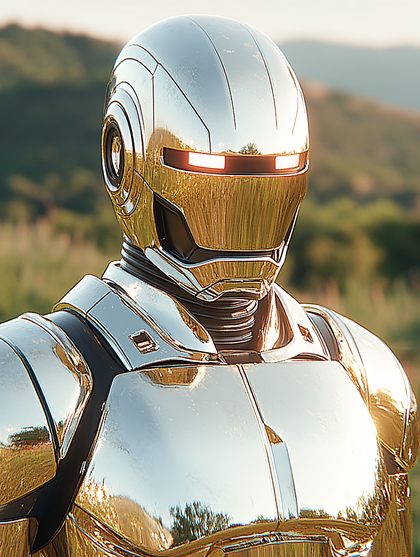 Chrome Robot In Field