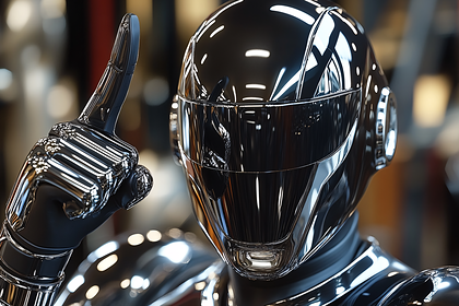 Chrome Robot Pointing Upwards