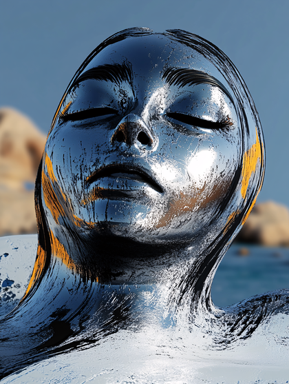 Chrome Woman Face Statue