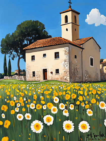 Church In A Flower Field