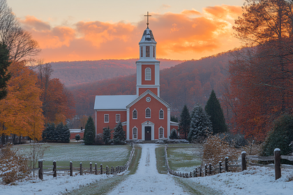 Church In Winter Sunset