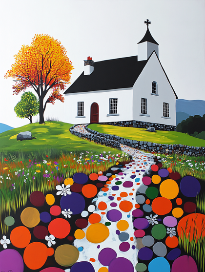 Church On Hill With Colorful Path