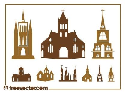 Church Silhouettes Set Free Vector