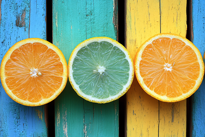 Citrus Slices On Colorful Wood