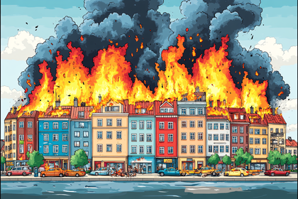 City Buildings Engulfed In Flames