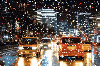 City Lights on Rainy Night