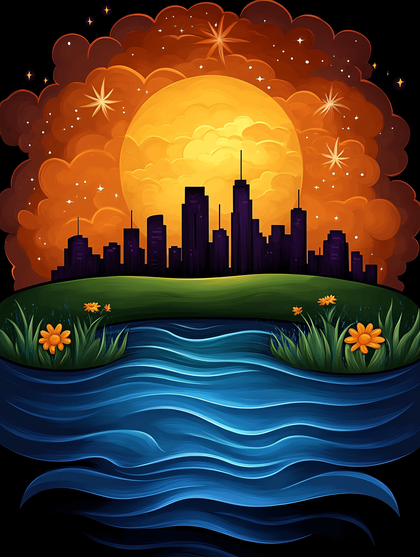 City Skyline at Moonrise