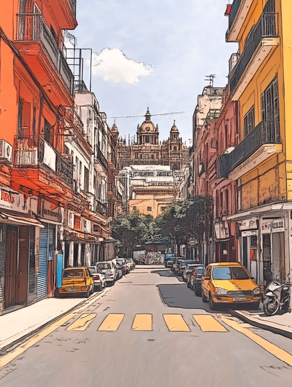 City Street View with Cathedral