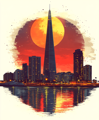 Cityscape Reflection At Sunset