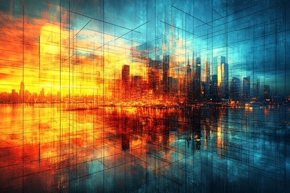 Cityscape Reflection In A Grid
