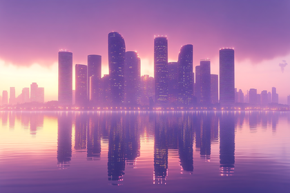Cityscape Reflections at Sunset