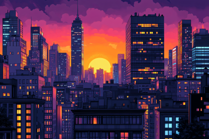 Cityscape Sunset Pixel Art