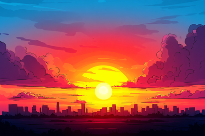 Cityscape Sunset Vector