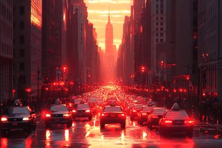 Cityscape Traffic at Sunset with Empire State Building