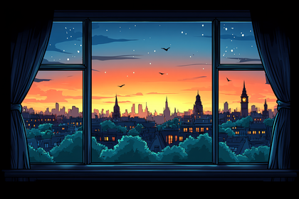 Cityscape Twilight Window View