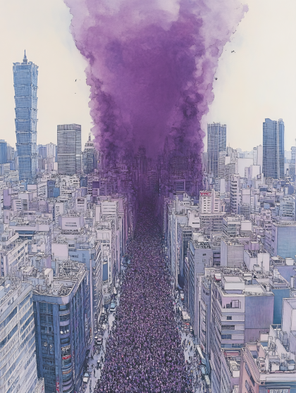 Cityscape Under Purple Smoke