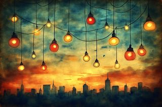 Cityscape Under String Lights