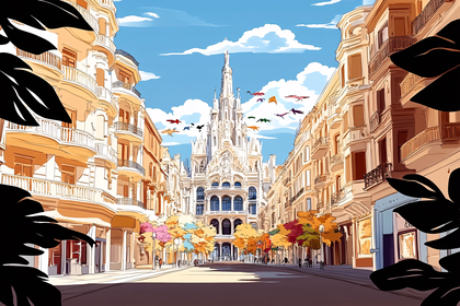 Cityscape View With Ornate White Building