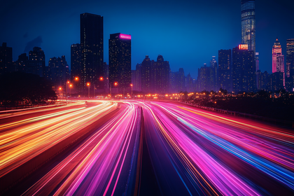 Cityscape with Light Streaks