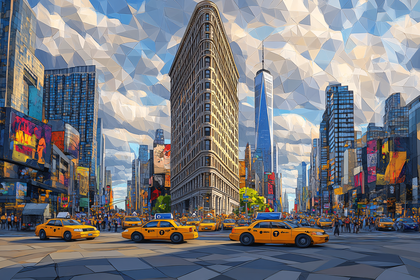 Cityscape With Yellow Cabs and Flatiron Building
