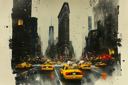 Cityscape with Yellow Taxis