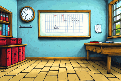 Classroom Interior With Whiteboard And Clock
