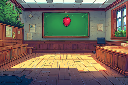 Classroom With Chalkboard And Apple