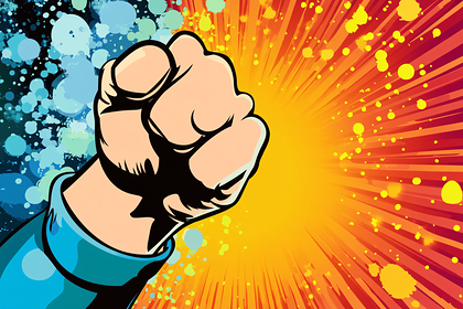 Clenched Fist Punching Through Colorful Background