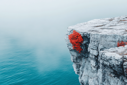 Cliff Edge with Red Flowers