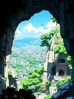 Cliffside City View From Cave Opening