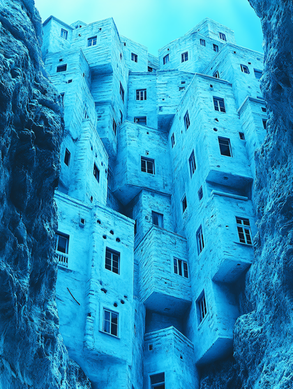 Cliffside Dwelling in Cyan Hue