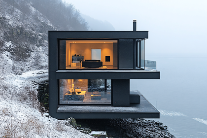 Cliffside Modern House in Winter