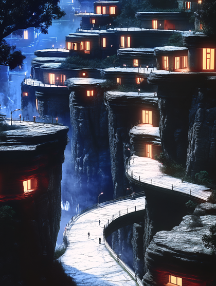 Cliffside Village at Night
