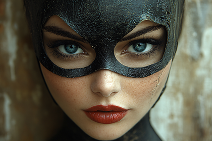 Close-Up Beauty with Catwoman Mask
