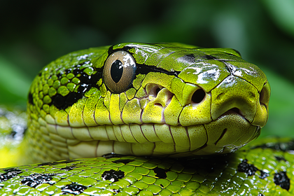 Close-Up of a Green Snake Head