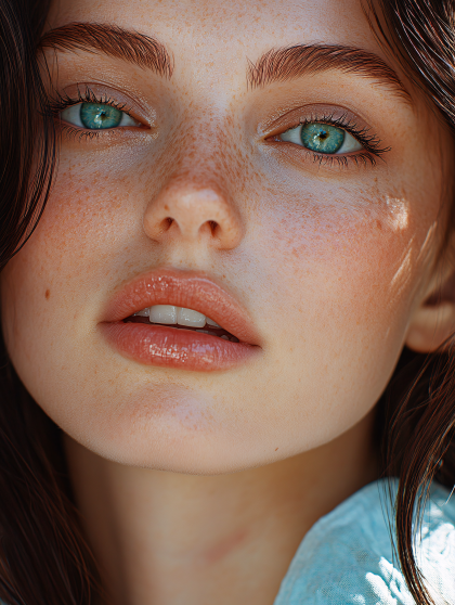 Close-Up of Freckled Woman with Piercing Gaze