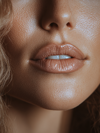 Close Up Of Glossy Lips And Nose