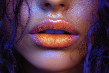 Close-Up of Glossy Lips with Colorful Makeup