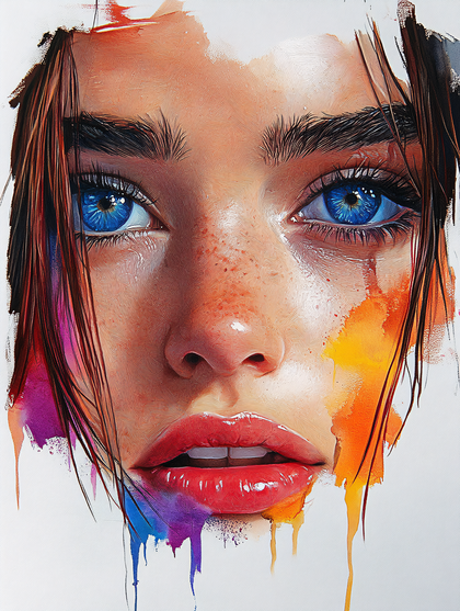 Close Up Of Woman Face With Blue Eyes