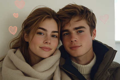 Close Up Portrait Of Couple With Hearts