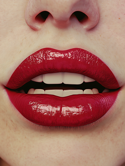 Closeup Lips With Red Lipstick