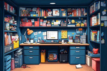 Cluttered Study Desk Illustration