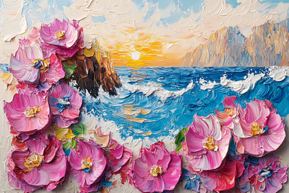 Coastal Flowers Impasto Painting