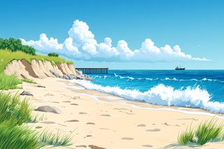 Coastal Scene with Pier and Waves